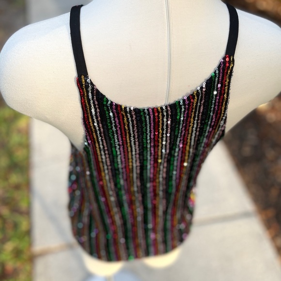 Sanctuary Black Cyber Sequins Tank Top Size S 4 6 Stretch Blouse Party Cute - Picture 14 of 16